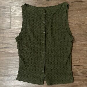 Lulu's Olive Green Textured Button-Back Tank